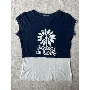 Vintage 90s / Y2K LA Movers Navy Split White Cotton Tshirt Womens Medium